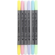 Merkloos Textielmarkers   6x Pastel kleuren textielstiften   2 punt diktes per stift