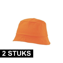 Merkloos Vissershoedje/zonnehoedje   2x   oranje   bucket hat   one size   voor volwassenen