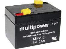 Multipower MP2 6 Loodaccu 6 V 2 Ah Loodvlies (AGM) (b x h x d) 75 x 53 x 51 mm Kabelschoen 4.8 Mm Onderhoudsvrij, Geringe zelfontlading