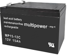 Multipower PB 12 15 Loodaccu 12 V 15 Ah Loodvlies (AGM) (b x h x d) 151 x 104.5 X 99 mm Kabelschoen 6.35 Mm Onderhoudsvrij, Geringe zelfontlading
