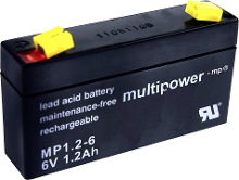 Multipower PB 6 1,2 4,8 Loodaccu 6 V 1.2 Ah Loodvlies (AGM) (b x h x d) 97 x 57 x 25 mm Kabelschoen 4.8 Mm Onderhoudsvrij, Geringe zelfontlading