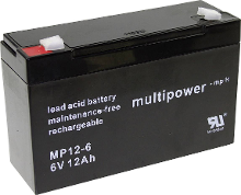 Multipower PB 6 12 6,35 Loodaccu 6 V 12 Ah Loodvlies (AGM) (b x h x d) 151 x 99 x 50 mm Kabelschoen 6.35 Mm Onderhoudsvrij, Geringe zelfontlading