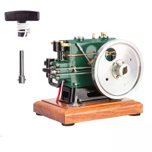 OKMO 1/8 Schaal 3.6Cc Mini Vintage Enkelvoudige Cilinder 4 Takt Werkende Benzinemotor Model met Houten Basis Versie Klaa