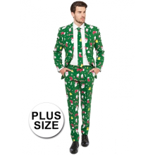 Opposuits Groot fout carnavalspak met kerst print groen