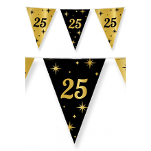 Paperdreams 25 jaar Leeftijd verjaardag vlaggetjes   zwart/goud   10 meter   versiering   feestartikelen