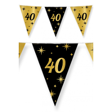Paperdreams 40 jaar Leeftijd verjaardag vlaggetjes   zwart/goud   10 meter   versiering   feestartikelen