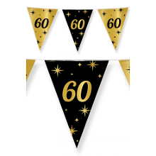 Paperdreams 60 jaar Leeftijd verjaardag vlaggetjes   zwart/goud   10 meter   versiering   feestartikelen
