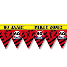 Paperdreams 60 jaar party tape/markeerlint waarschuwing 12 m versiering