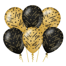 Paperdreams 6x stuks luxe pensioen feest/party ballonnen   goud/zwart   latex   ca 30 cm