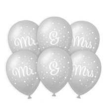 Paperdreams 6x stuks Mr. & Mrs huwelijks feest ballonnen   zilver/wit   latex   ca 30 cm