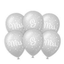 Paperdreams 6x stuks Mrs. & Mrs. Huwelijks feest ballonnen   zilver/wit   latex   ca 30 cm