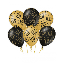 Paperdreams 75 jaar verjaardag feest ballonnen   6x stuks   zwart/goud   leeftijd   30 cm   versiering