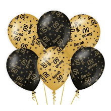 Paperdreams Ballonnen   luxe Sarah / 50 jaar feest   6x stuks   goud / zwart   30 cm