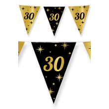 Paperdreams Leeftijd vlaggetjes 30 jaar   zwart/goud   10 meter   kunststof   verjaardag   feest