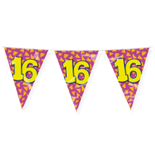 Paperdreams Verjaardag 16 jaar thema Vlaggetjes   Feestversiering   10m   Folie   Dubbelzijdig