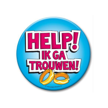 Paperdreams Vrijgezellenfeest XXL size button met tekst   Help ik ga trouwen   Dia 10 cm