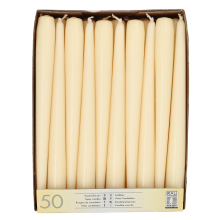 Papstar 50x Creme witte dinerkaarsen 25 cm