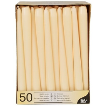 Papstar Dinerkaarsen/kandelaarkaarsen   50x stuks   Creme wit   Gotisch  25 cm   Tafel decoratie kaarsen