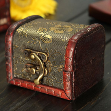 Retro Vintage Golden Flower Wooden Jewelry Storage Box Case
