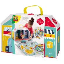 SES Creative Petits pretenders   Winkelstraat speelkoffer en speelmat 18013