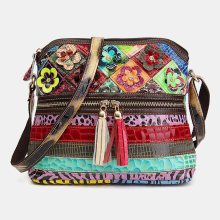 Socofy Vrouwen bloemen vintage lederen crossbody tas meisjes casual schoudertas