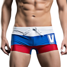Superbody Mens Contrast Color Summer Beach Swimming Surf Shorts Sexy Letter Printing Boxers Trunks