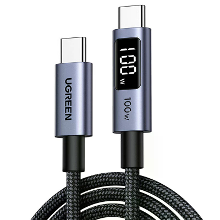 Ugreen L529 5A PD100W Type C naar Type C Digitale Display Kabel PD3.0/2.0 PPS SCP Snelle Oplaad Dataoverdracht Verzilver