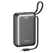USAMS CD279 PB98 22,5W 77Wh 20000mAh Slimme digitale display powerbank met Type C & iP kabels Externe batterijvoeding Sn