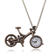 Vintage Bronze Bicycle Alloy Analog Chain Necklace Pocket Watch