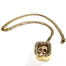 Vintage Bronze Skull Head Case Pendant Chain Necklace Jewelry