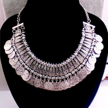 Vintage Coins Pendant Bib Chunky Charm Choker Statement Necklace