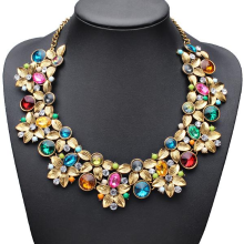 Vintage Crystal Flower Chunky Collar Choker Statement Necklace