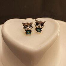Vintage Crystal Rhinestone Owl Alloy Stud Earrings For Women