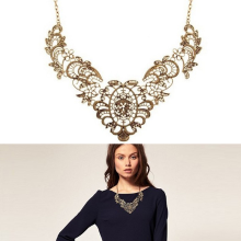 Vintage Flower Statement Choker Necklace Jewelry Bronze