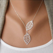 Vintage Gold Silver Big Leaf Pendant Clavicle Chain Necklace For Women