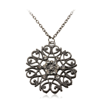 Vintage Hollow Out Crystal Pendant Chain Necklace Women Jewelry