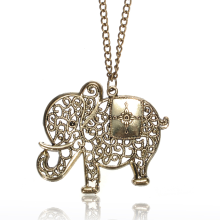 Vintage Hollow Out Elephant Pendant Sweater Necklace Long Chain
