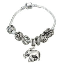 Vintage Silver Beads Elephant Pendant Bangle Bracelet For Women