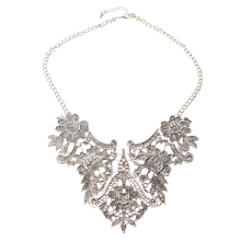 Vintage Silver Plated Flower Statement Choker Necklace Women Jewelry