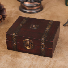 Vintage Wooden Jewelry Gift Box Storage Oraganizer Case Metal Lock