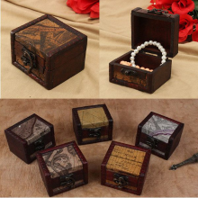 Vintage Wooden Jewelry Storage Box Case With Metal Lock Multi Patterns