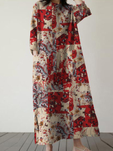 Zanzea Allover vintage jurk met bloemenprint en ronde hals