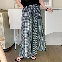 ZANZEA Dames Geometrisch Gedrukt Wijde Leg Broek Vintage Elastische Taille Rechte Geplisseerde Broek Losse Pasvorm