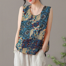 ZANZEA Vrouwen Vintage Mouwloze Tops Bohemian Gedrukt Ronde Hals Camisoles S 5XL